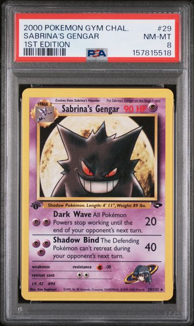 2000 Pokemon - Sabrina's Gengar - 29/132 1st Edition Gym Challenge PSA 8