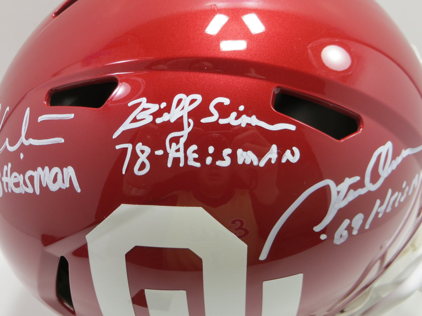 OKLAHOMA OU SOONERS HEISMAN SIGNED FULL SIZE HELMET White Sims Owens BAS