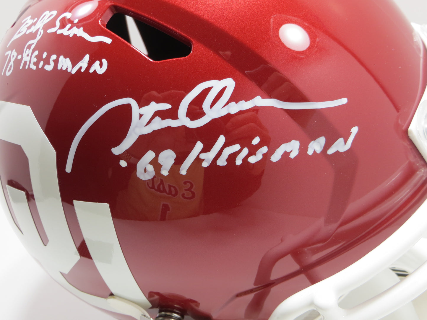 OKLAHOMA OU SOONERS HEISMAN SIGNED FULL SIZE HELMET White Sims Owens BAS