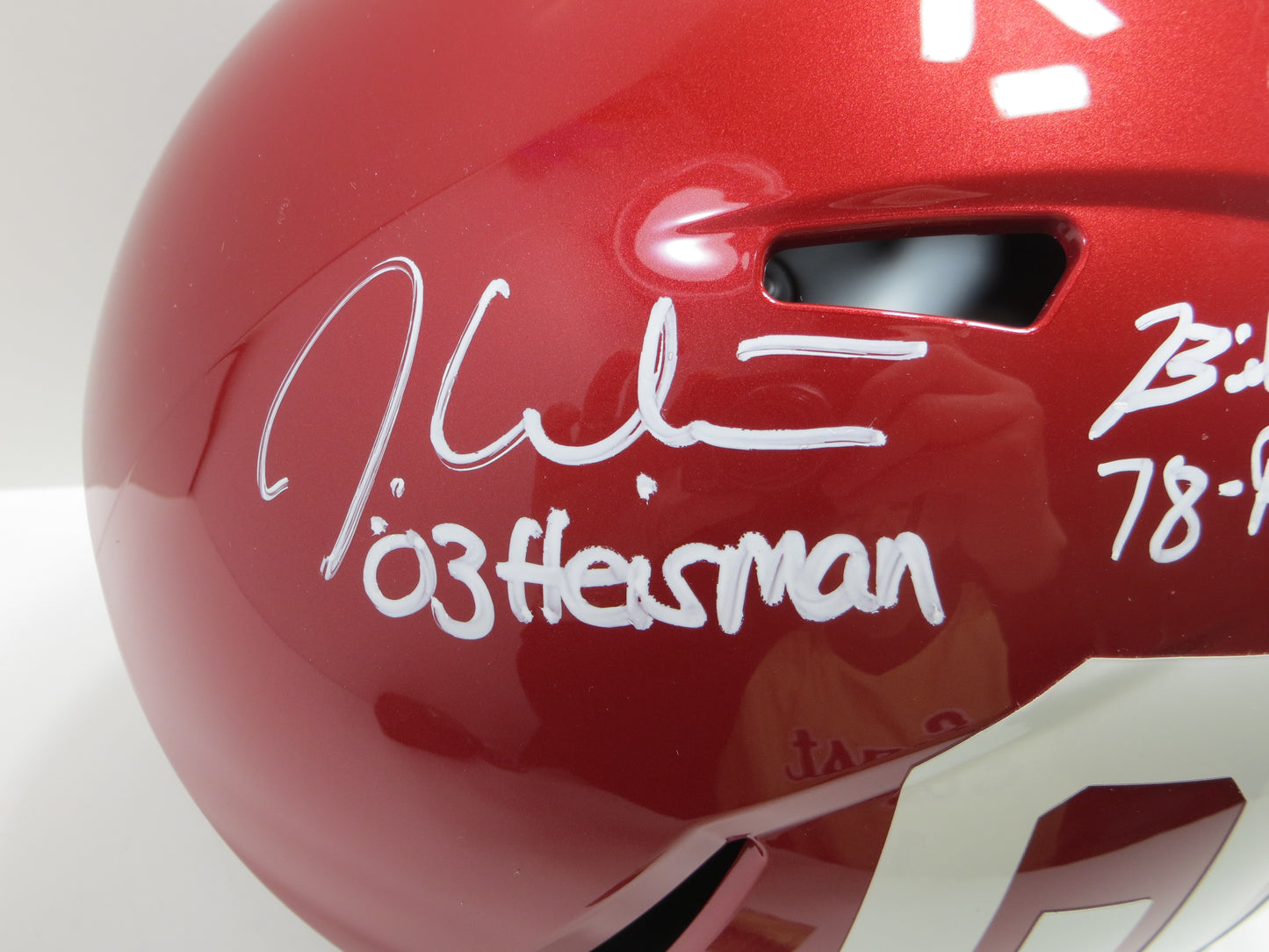 OKLAHOMA OU SOONERS HEISMAN SIGNED FULL SIZE HELMET White Sims Owens BAS