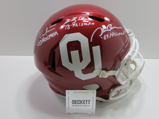 OKLAHOMA OU SOONERS HEISMAN SIGNED FULL SIZE HELMET White Sims Owens BAS