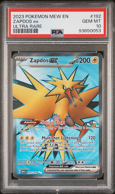 2023 Pokemon - Zapdos ex (Ultra Rare) - 192/165 S&V 151 PSA 10
