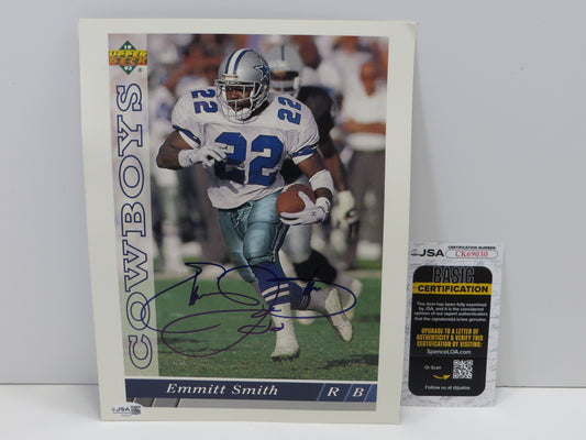 EMMITT SMITH DALLAS COWBOYS SIGNED UPPER DECK FOOTBALL #359 BIG CARD JSA