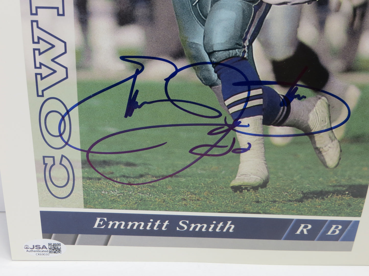 EMMITT SMITH DALLAS COWBOYS SIGNED UPPER DECK FOOTBALL #359 BIG CARD JSA