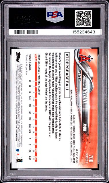 2018 Topps Shohei Ohtani Pitching Rookie #700 PSA 9