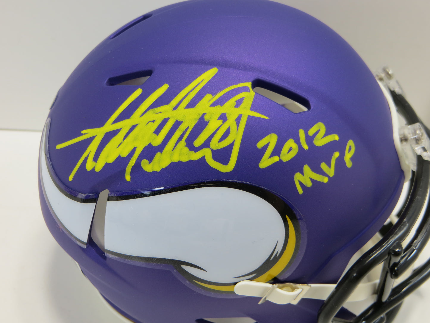 ADRIAN PETERSON SIGNED MINNESOTA VIKINGS MINI HELMET w/2012 MVP Sooners BAS
