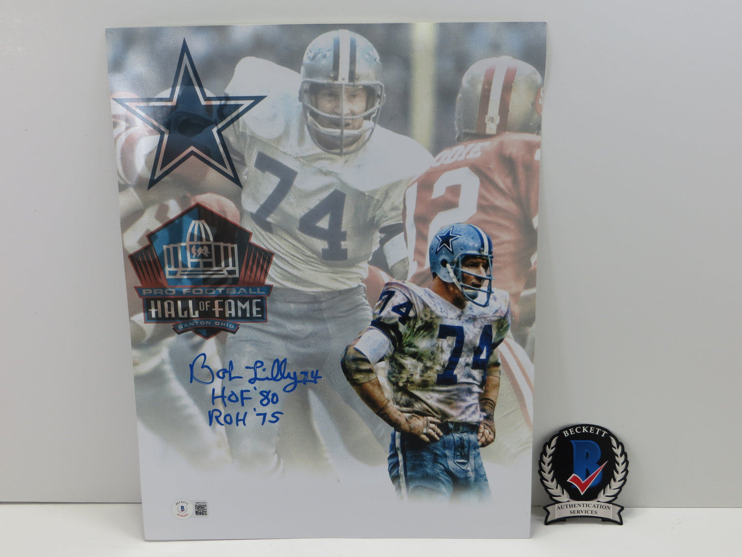 BOB LILLY DALLAS COWBOYS SIGNED Custom Edit 11x14 HOF PHOTO w/2INSCs BAS COA