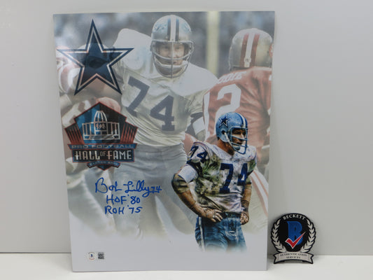 BOB LILLY DALLAS COWBOYS SIGNED Custom Edit 11x14 HOF PHOTO w/2INSCs BAS COA