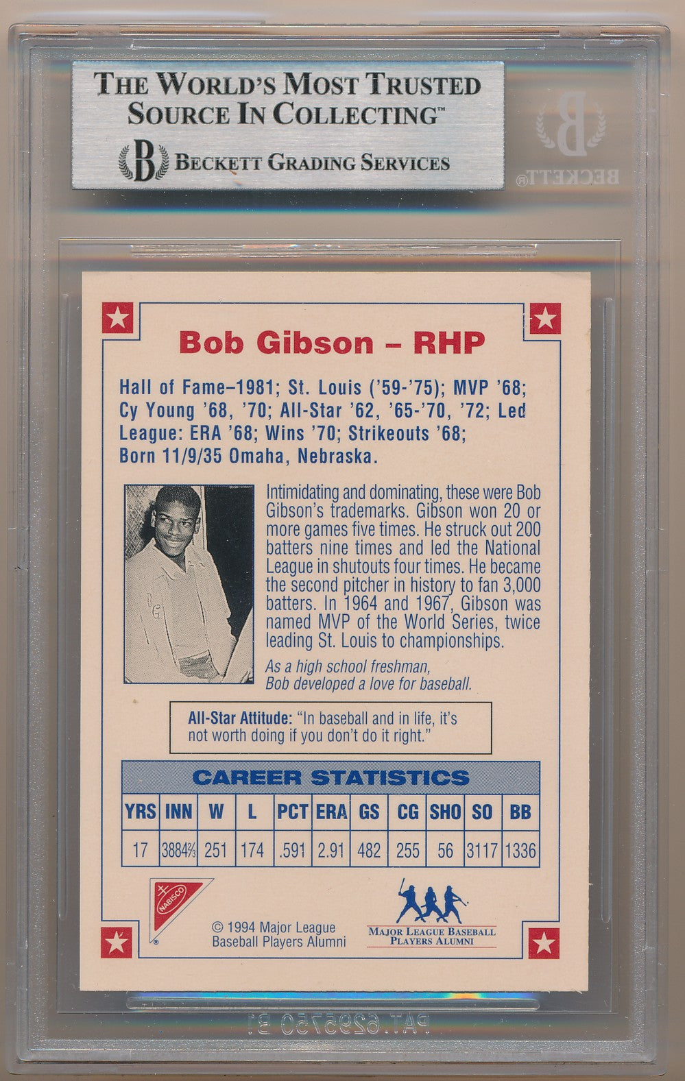 1994 NABISCO ALL-STAR AUTOGRAPHS #1 BILL GIBSON AUTHENTIC AUTO BAS 10