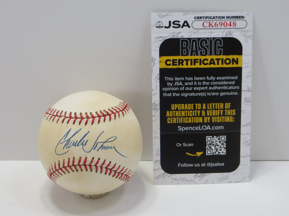 CHARLES JOHNSON SIGNED RAWLINGS OML BASEBALL Florida Marlins JSA