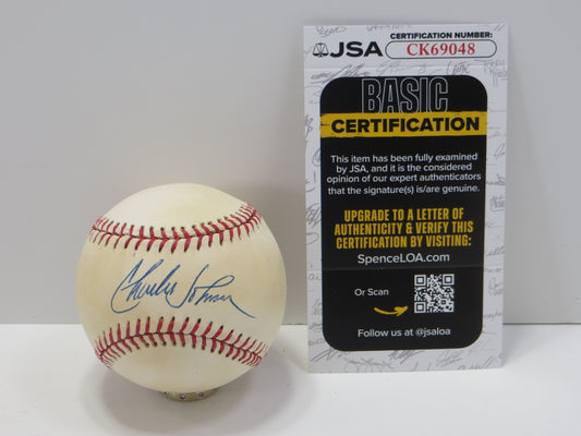 CHARLES JOHNSON SIGNED RAWLINGS OML BASEBALL Florida Marlins JSA
