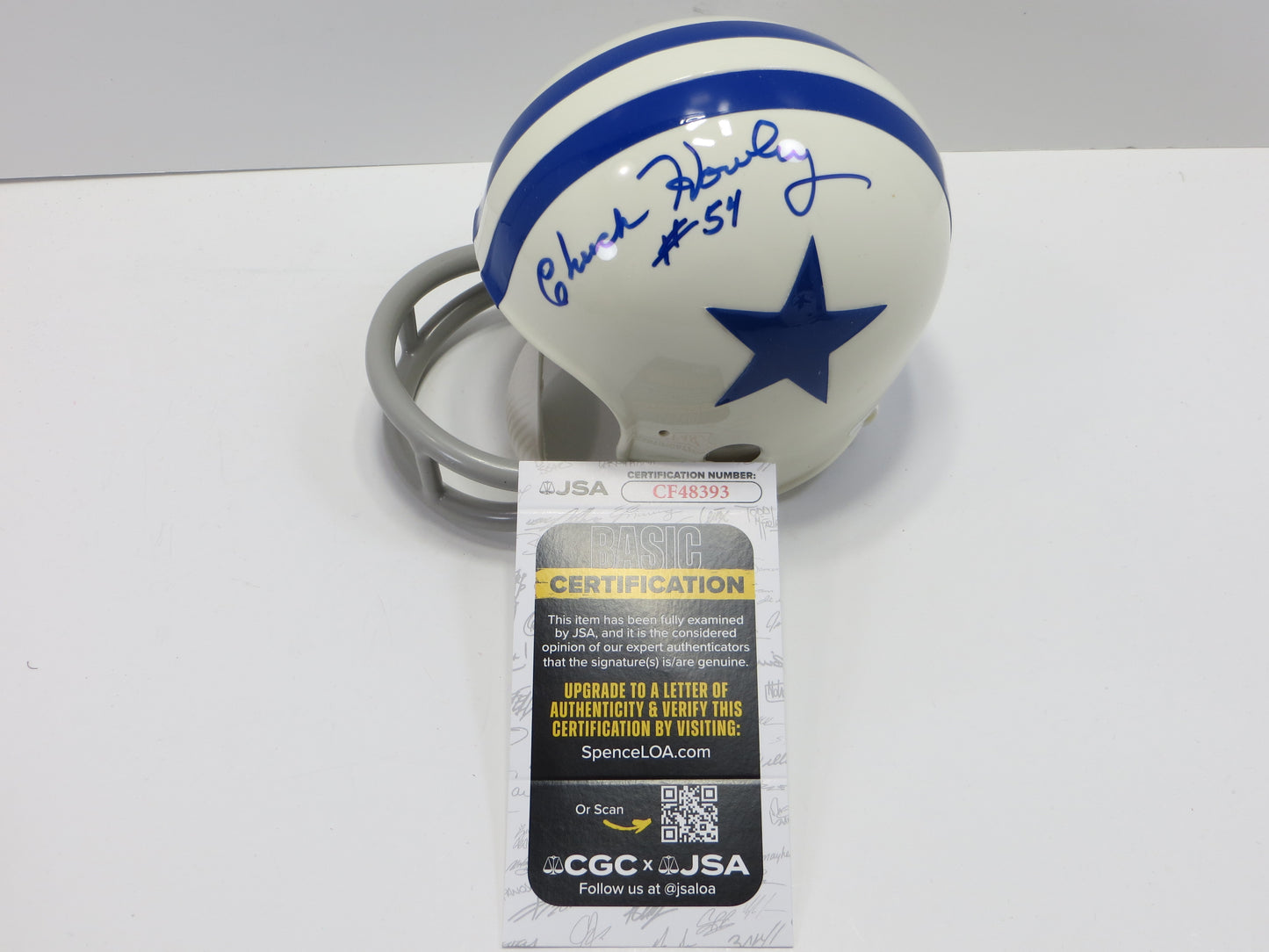 CHUCK HOWLEY SIGNED THROWBACK WHITE DALLAS COWBOYS 2BAR MINI HELMET JSA