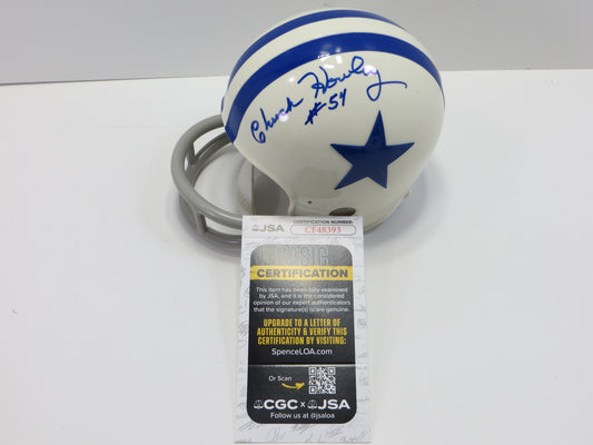 CHUCK HOWLEY SIGNED THROWBACK WHITE DALLAS COWBOYS 2BAR MINI HELMET JSA