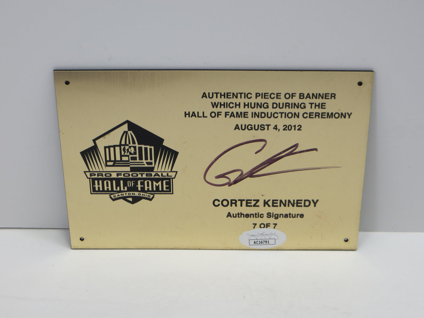 CORTEZ KENNEDY SEATTLE SEAHAWKS SIGNED NFL HALL OF FAME PLATE 7/7 Miami JSA