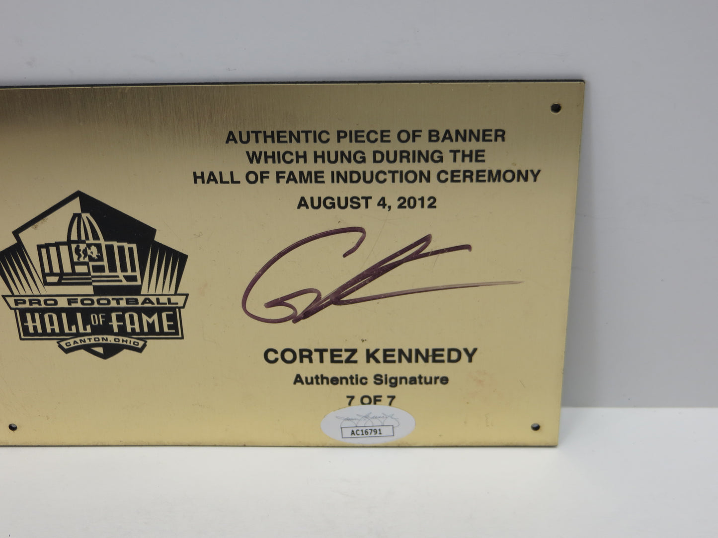 CORTEZ KENNEDY SEATTLE SEAHAWKS SIGNED NFL HALL OF FAME PLATE 7/7 Miami JSA