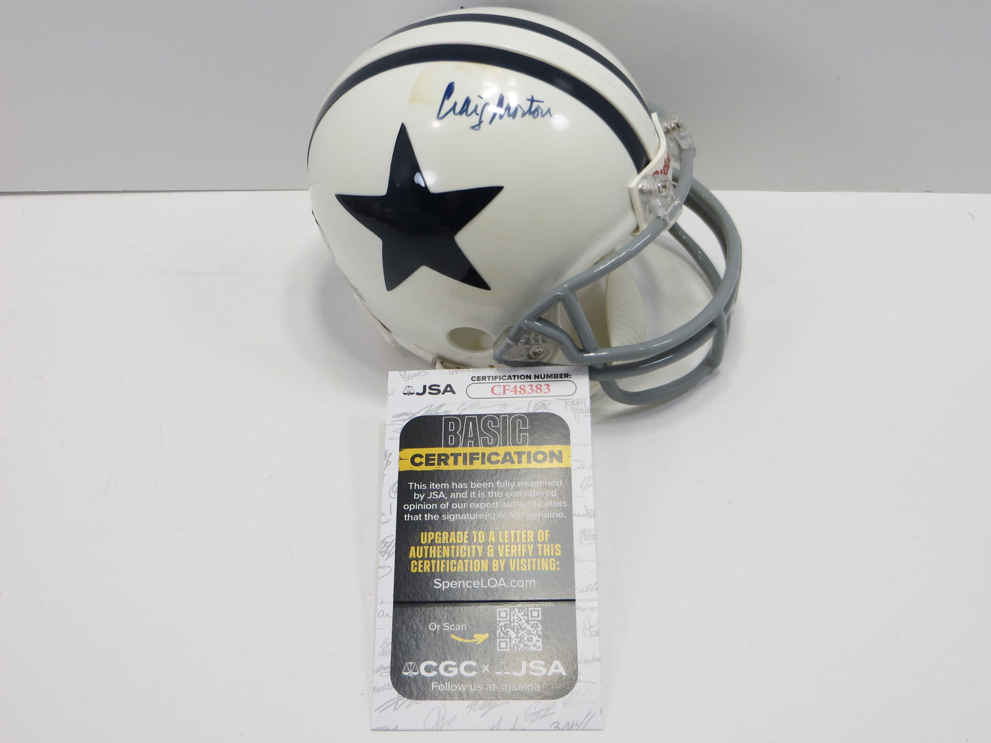 CRAIG MORTON SIGNED THROWBACK DALLAS COWBOYS MINI HELMET JSA COA