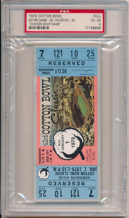 1979 COTTON BOWL NOTRE DAME -35 HOUSTON -34 "CHICKEN SOUP GAME" FULL VG-EX 4