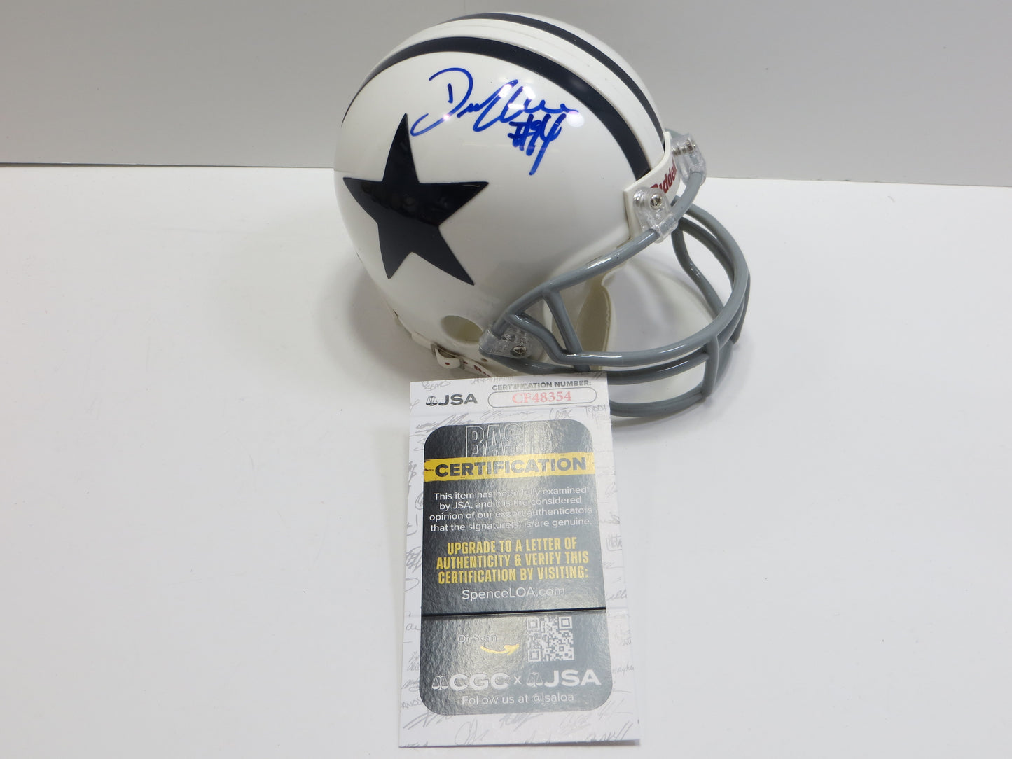 DeMARCUS WARE SIGNED DALLAS COWBOYS THROWBACK COWBOYS MINI HELMET JSA