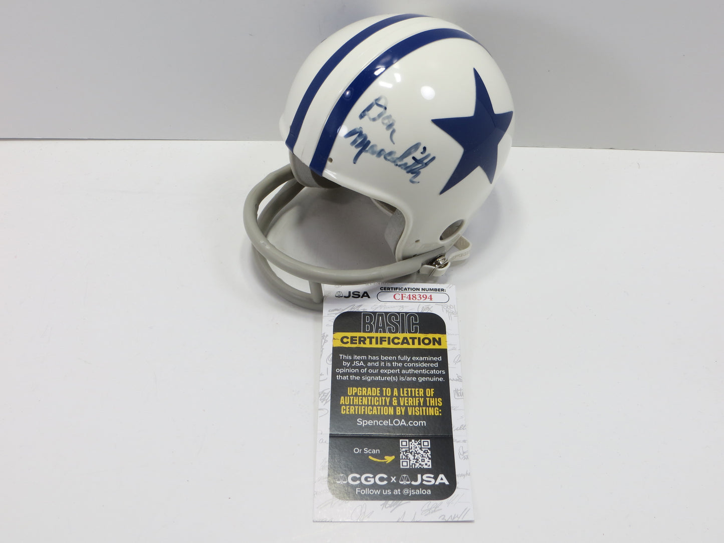DON MEREDITH SIGNED DALLAS COWBOYS 2BAR RIDDELL MINI HELMET JSA COA