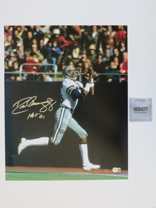 DREW PEARSON DALLAS COWBOYS SIGNED 16x20 PHOTO w/HOF 21 INSC BAS COA