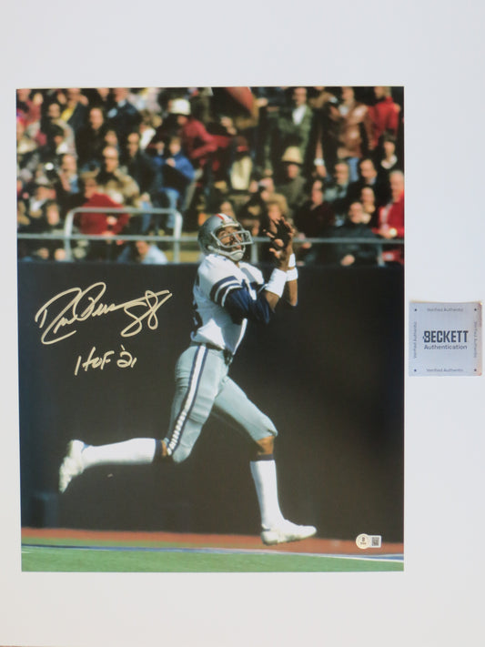 DREW PEARSON DALLAS COWBOYS SIGNED 16x20 PHOTO w/HOF 21 INSC BAS COA
