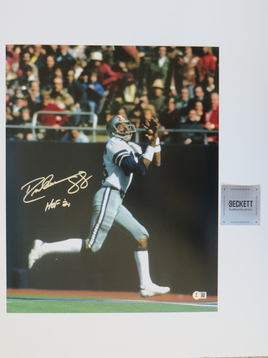 DREW PEARSON DALLAS COWBOYS SIGNED 16x20 PHOTO w/HOF 21 INSC BAS COA