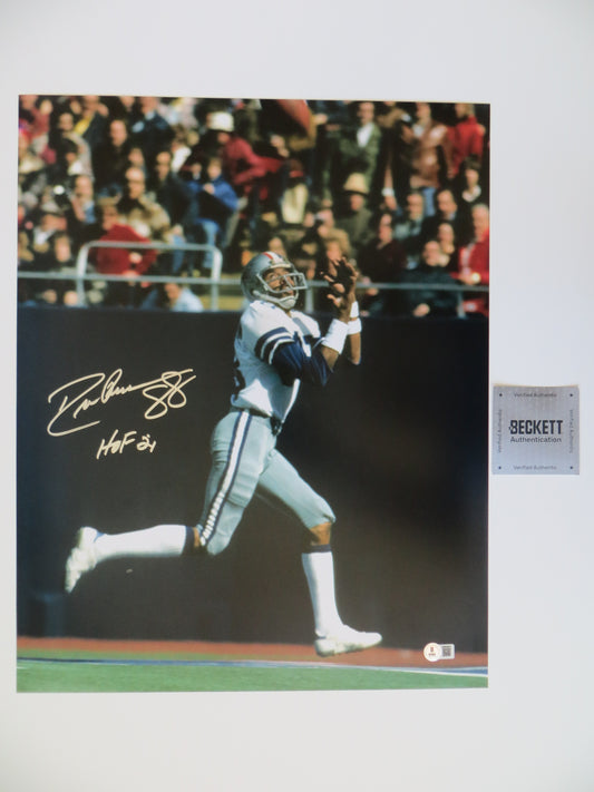 DREW PEARSON DALLAS COWBOYS SIGNED 16x20 PHOTO w/HOF 21 INSC BAS COA