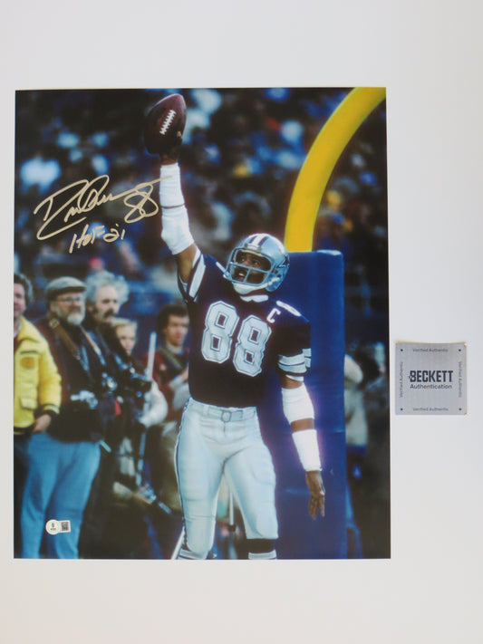 DREW PEARSON DALLAS COWBOYS SIGNED 16x20 TD PHOTO w/HOF 21 INSC BAS COA