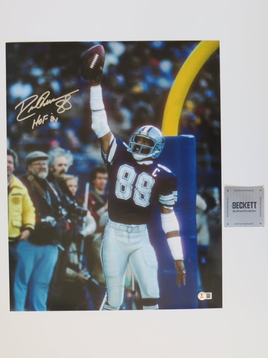 DREW PEARSON DALLAS COWBOYS SIGNED 16x20 TD PHOTO w/HOF 21 INSC BAS COA