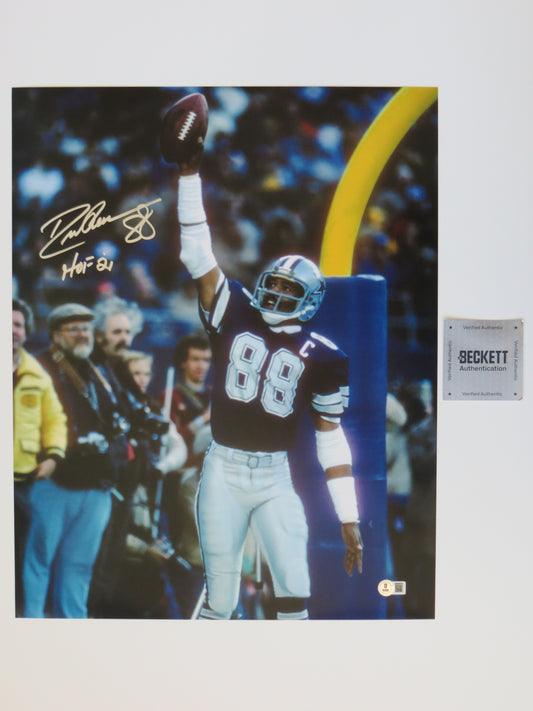 DREW PEARSON DALLAS COWBOYS SIGNED 16x20 TD PHOTO w/HOF 21 INSC BAS COA