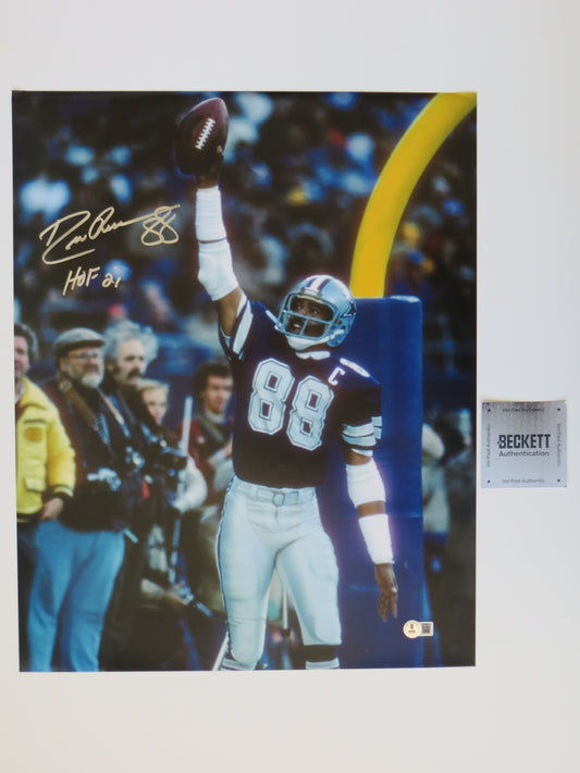 DREW PEARSON DALLAS COWBOYS SIGNED 16x20 TD PHOTO w/HOF 21 INSC BAS COA