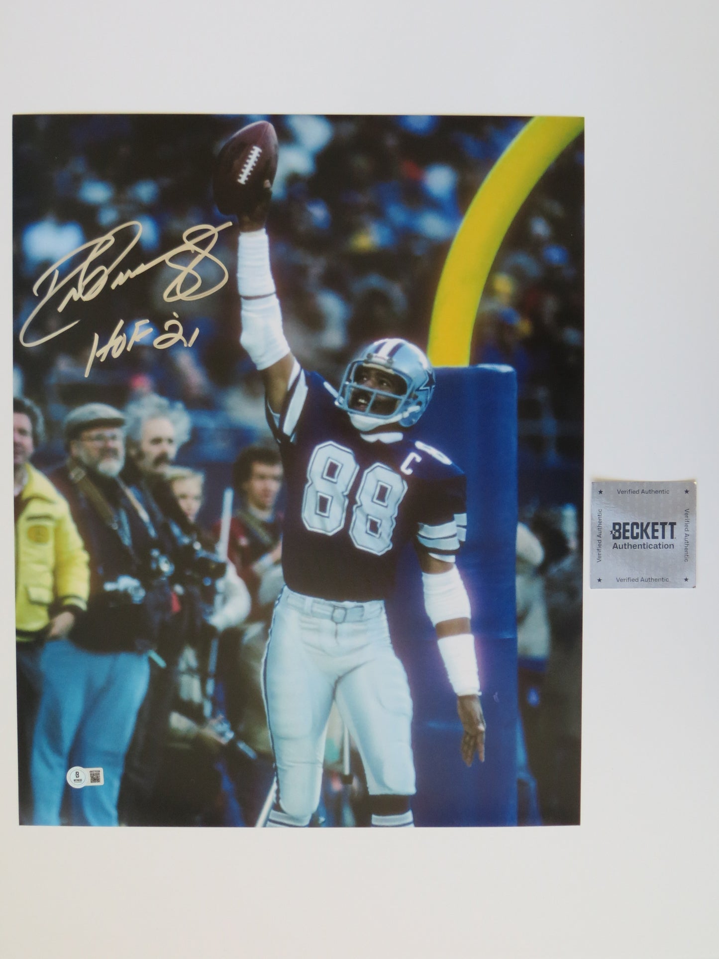 DREW PEARSON DALLAS COWBOYS SIGNED 16x20 TD PHOTO w/HOF 21 INSC BAS COA