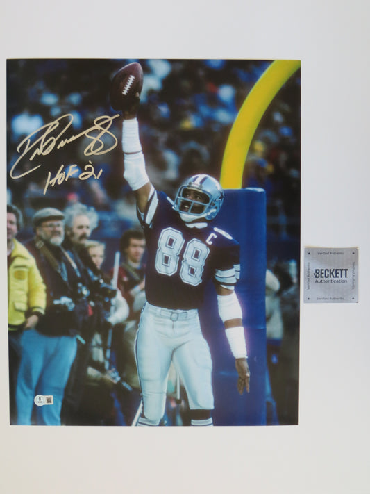 DREW PEARSON DALLAS COWBOYS SIGNED 16x20 TD PHOTO w/HOF 21 INSC BAS COA