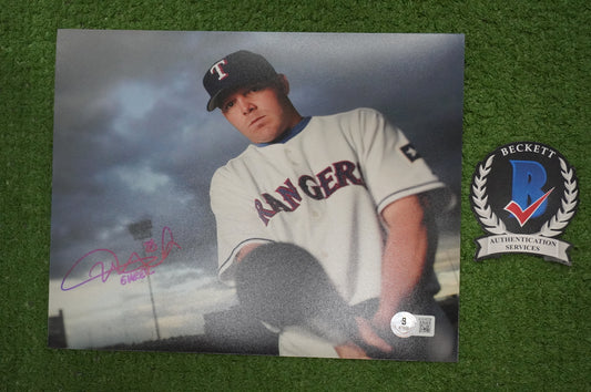 KEVIN MENCH Signed 8x10 Photo TEXAS RANGERS w/"Shrek" BAS COA