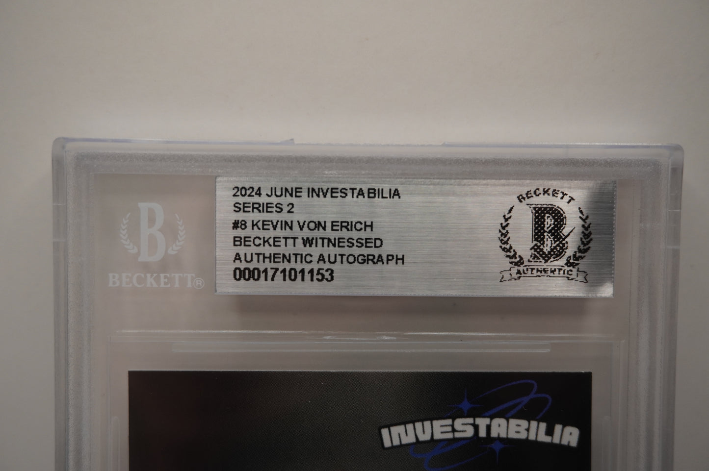 2024 JUNE INVESTABILIA SERIES 2 KEVIN VON ERICH #8 BGS AUTH. AUTO