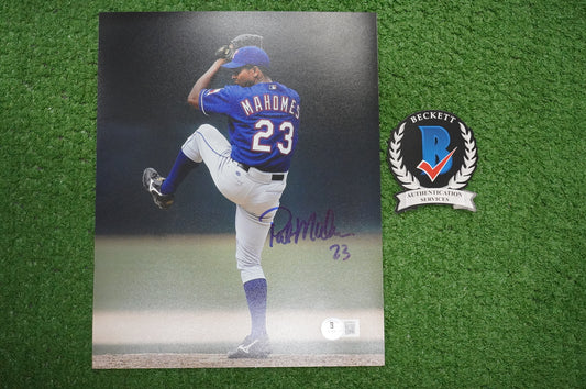 PAT MAHOMES SR. TEXAS RANGERS SIGNED 8x10 PHOTO Twins Chiefs BAS COA