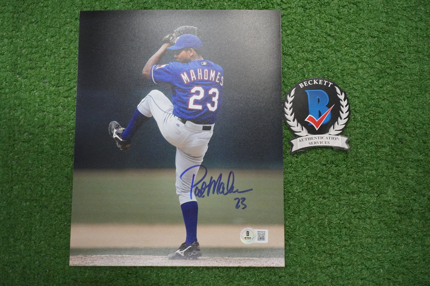 PAT MAHOMES SR. TEXAS RANGERS SIGNED 8x10 PHOTO Twins Chiefs BAS COA