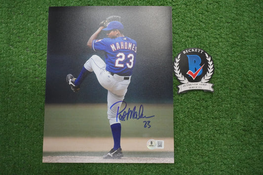 PAT MAHOMES SR. TEXAS RANGERS SIGNED 8x10 PHOTO Twins Chiefs BAS COA