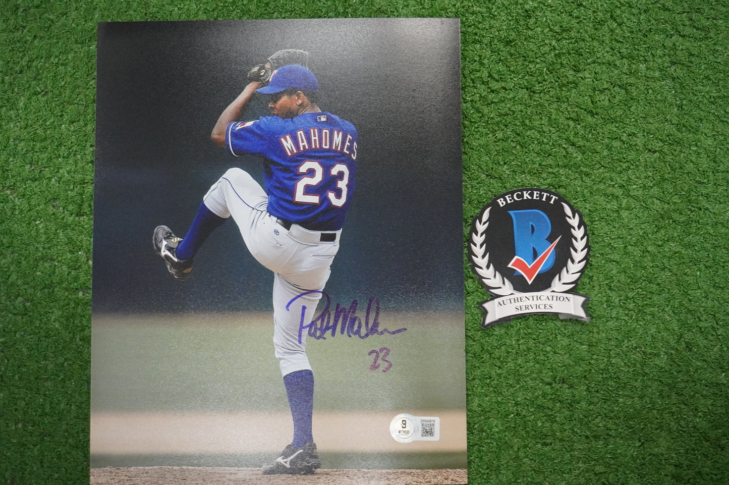 PAT MAHOMES SR. TEXAS RANGERS SIGNED 8x10 PHOTO Twins Chiefs BAS COA