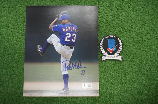 PAT MAHOMES SR. TEXAS RANGERS SIGNED 8x10 PHOTO Twins Chiefs BAS COA