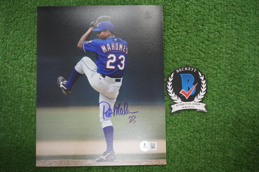PAT MAHOMES SR. TEXAS RANGERS SIGNED 8x10 PHOTO Twins Chiefs BAS COA