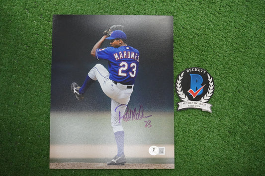 PAT MAHOMES SR. TEXAS RANGERS SIGNED 8x10 PHOTO Twins Chiefs BAS COA