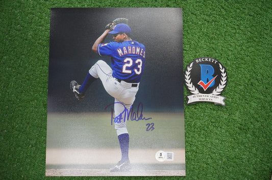 PAT MAHOMES SR. TEXAS RANGERS SIGNED 8x10 PHOTO Twins Chiefs BAS COA