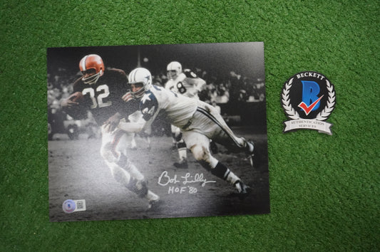 BOB LILLY DALLAS COWBOYS SIGNED 8x10 PHOTO vs JIM BROWN w/HOF 80 BAS COA