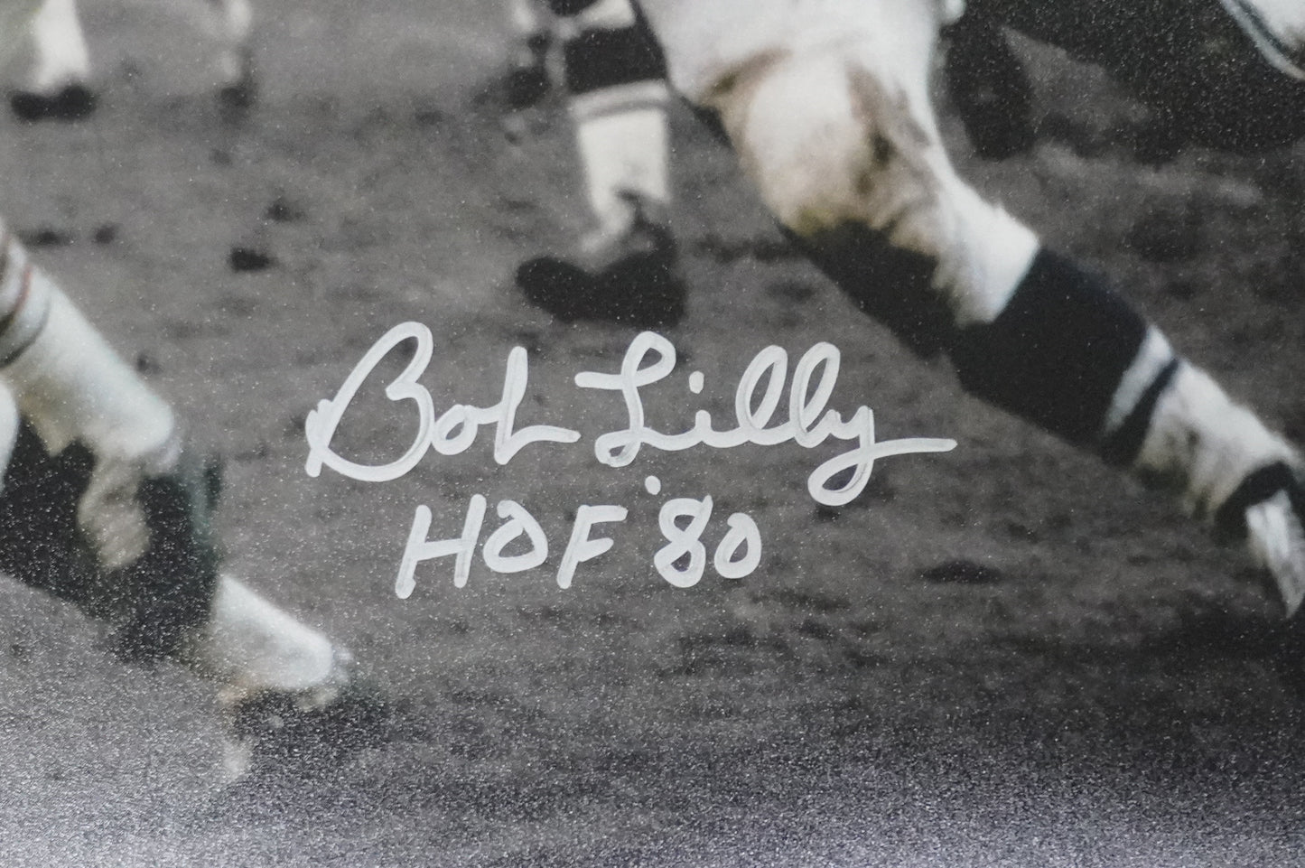 BOB LILLY DALLAS COWBOYS SIGNED 8x10 PHOTO vs JIM BROWN w/HOF 80 BAS COA