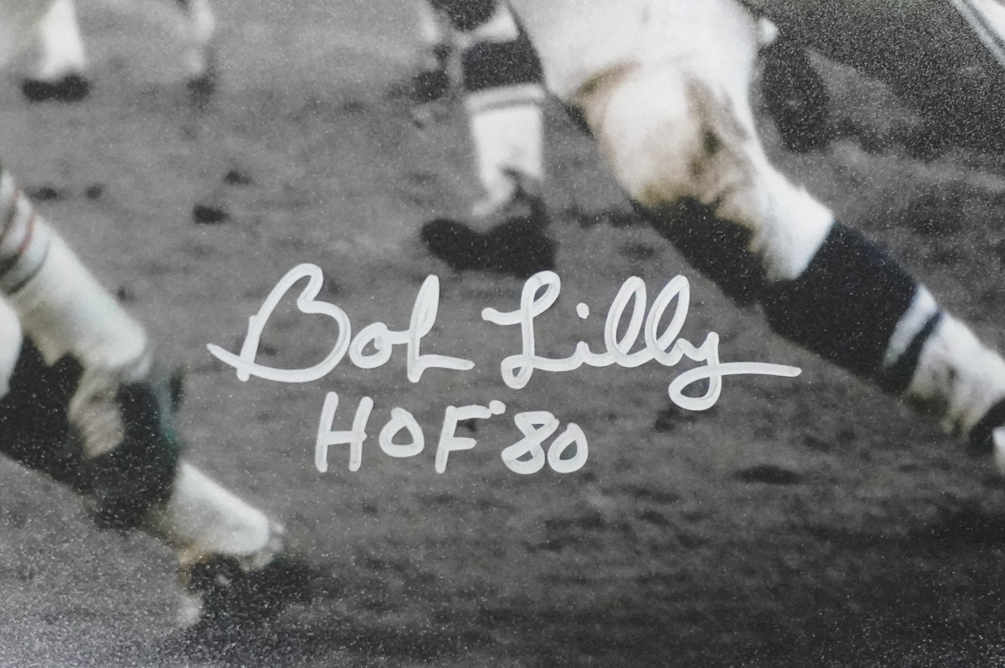 BOB LILLY DALLAS COWBOYS SIGNED 8x10 PHOTO vs JIM BROWN w/HOF 80 BAS COA