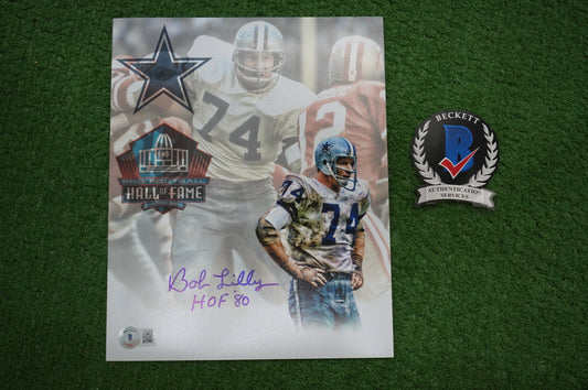 BOB LILLY DALLAS COWBOYS SIFNED 8X10 PHOTO HOF INDUCTION BAS COA
