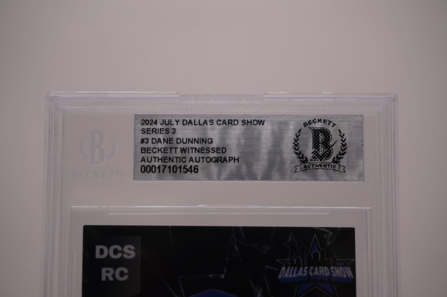 2024 JULY DALLAS CARD SHOW SERIES 3 #3 DANE DUNNING BAS AUTHENTIC AUTO