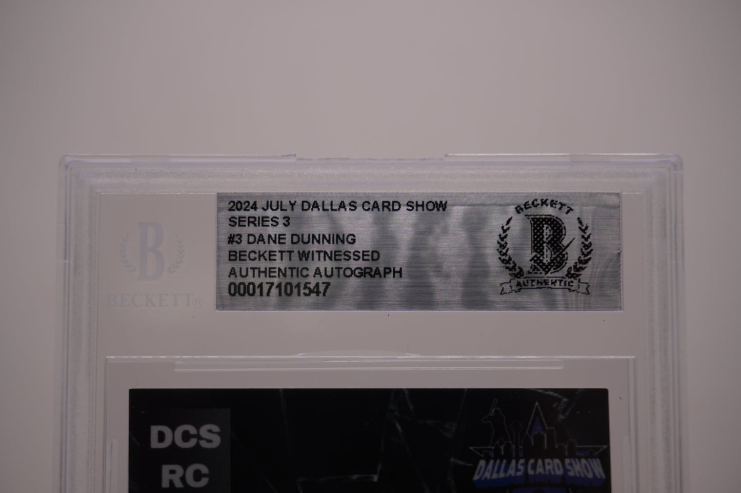 2024 JULY DALLAS CARD SHOW SERIES 3 #3 DANE DUNNING BAS AUTHENTIC AUTO