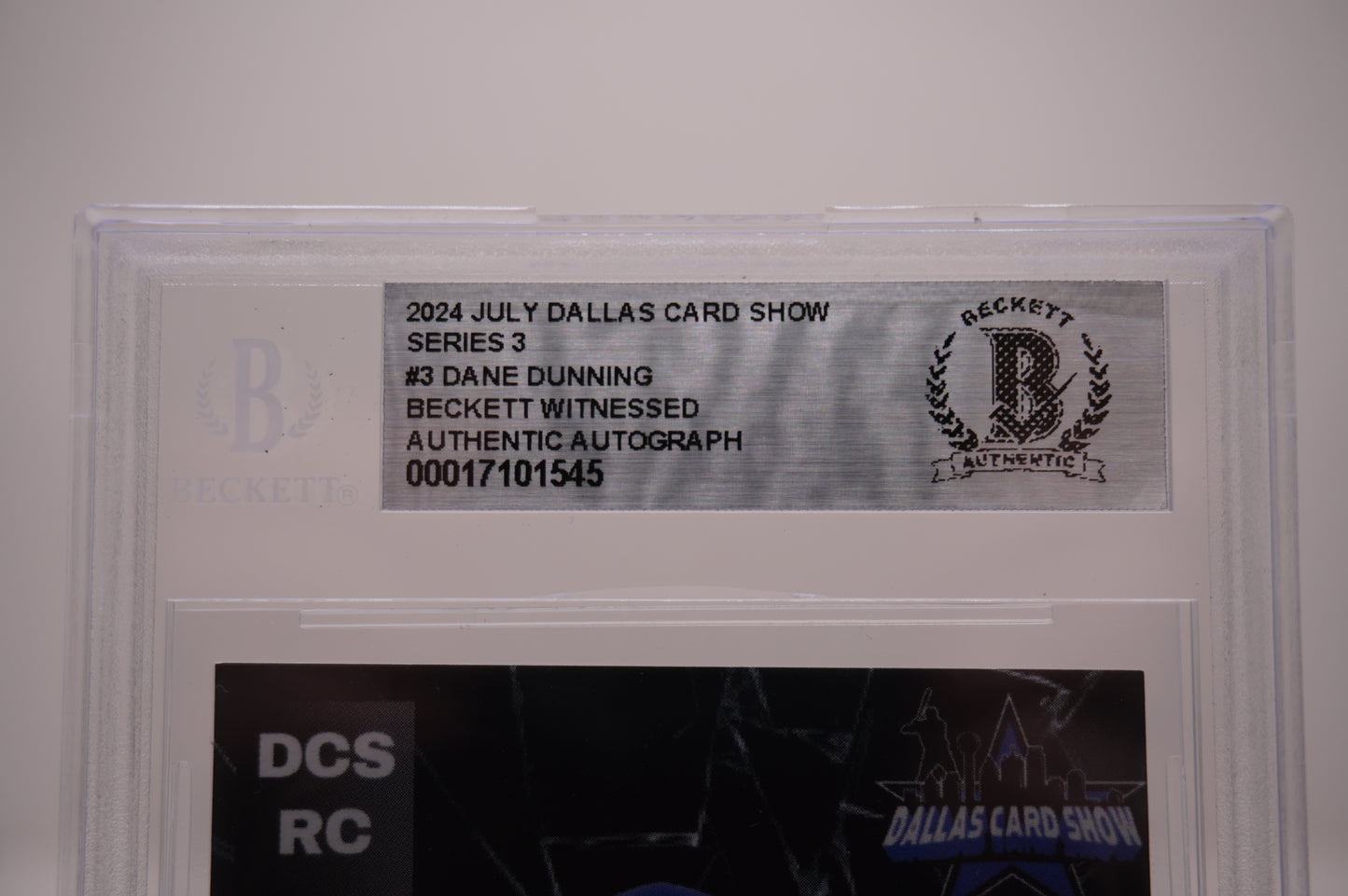 2024 JULY DALLAS CARD SHOW SERIES 3 #3 DANE DUNNING BAS AUTHENTIC AUTO